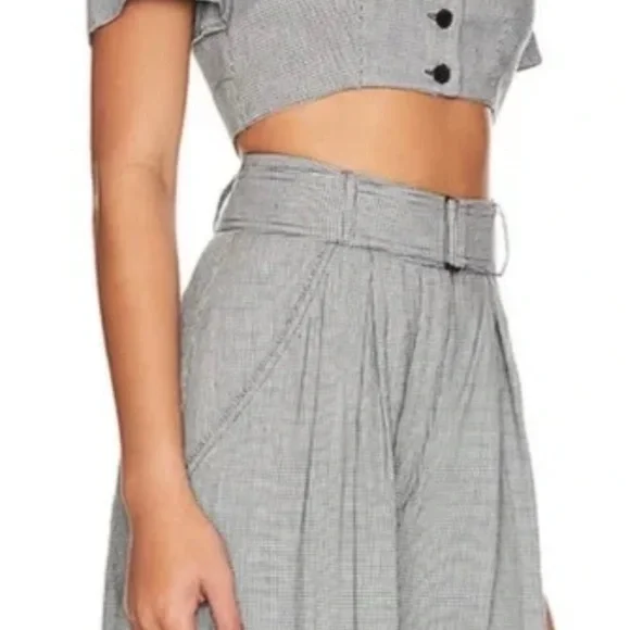 HOUSE OF HARLOW 1960 TWO-PIECE HOUNDSTOOTH SET WIDE LEG PANT - Picture 2 of 4